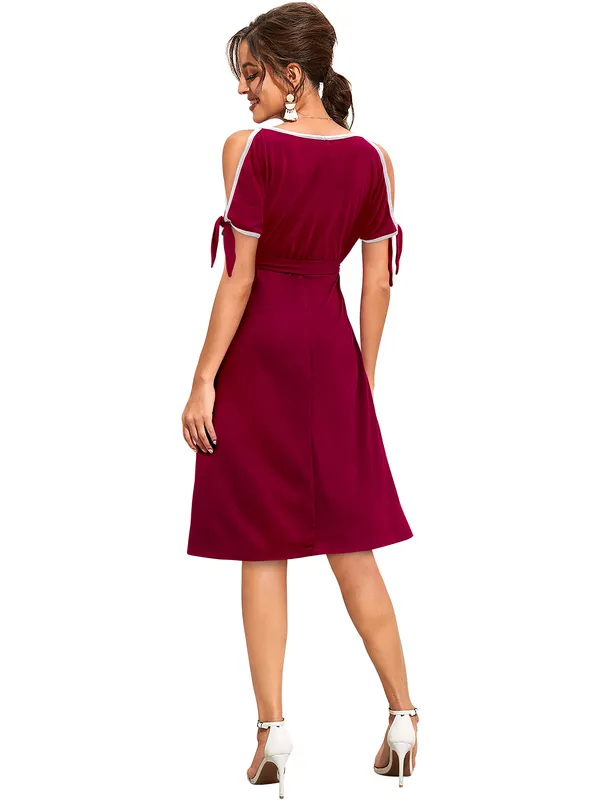 Maroon_Knitting_And_Stretchable_Western_Dress_For_Women
