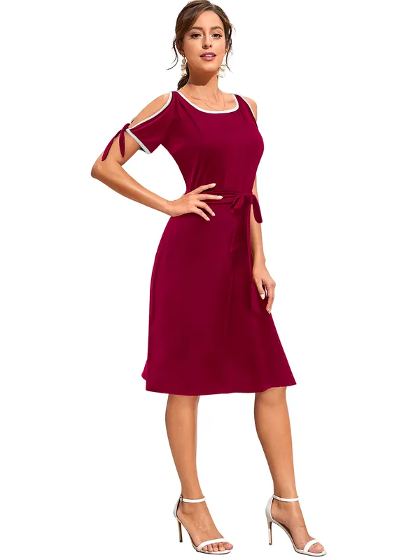Maroon_Knitting_And_Stretchable_Western_Dress_For_Women