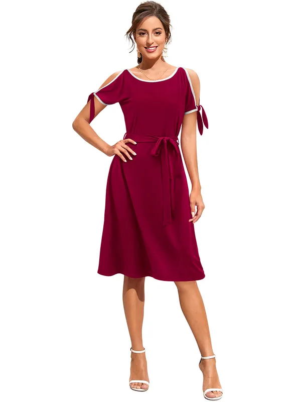 Maroon_Knitting_And_Stretchable_Western_Dress_For_Women