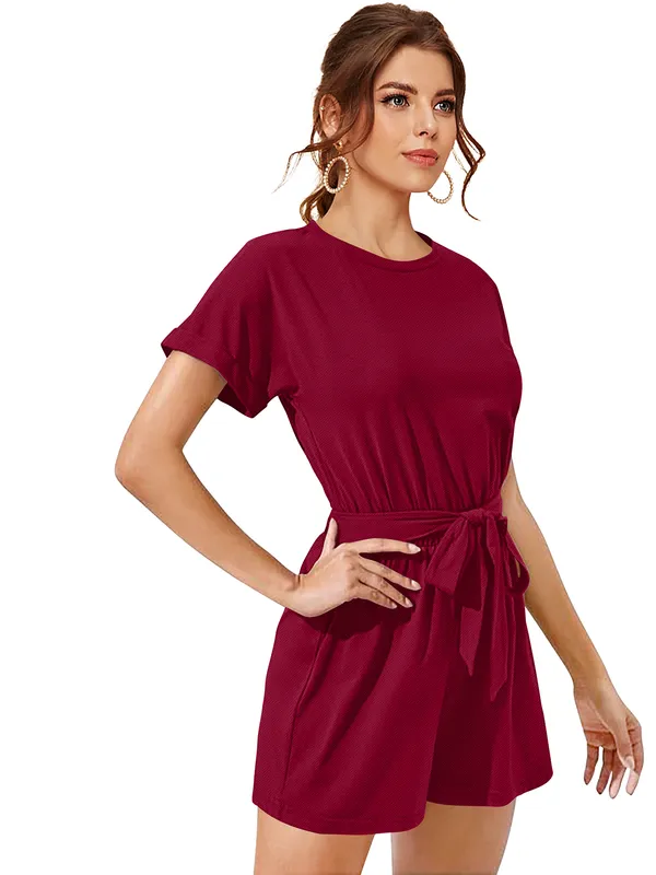Maroon_Knitting_And_Stretchable_Western_Dress_For_Women
