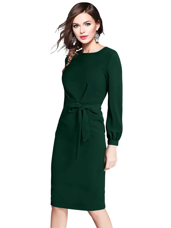 Green_Knitting_And_Stretchable_Western_Dress_For_Women