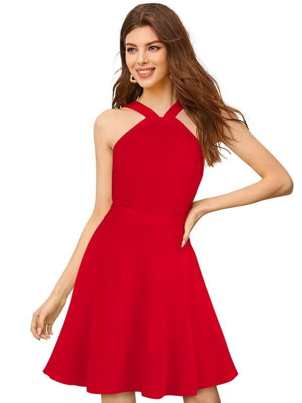 Red_Knitting_And_Stretchable_Western_Dress_For_Women