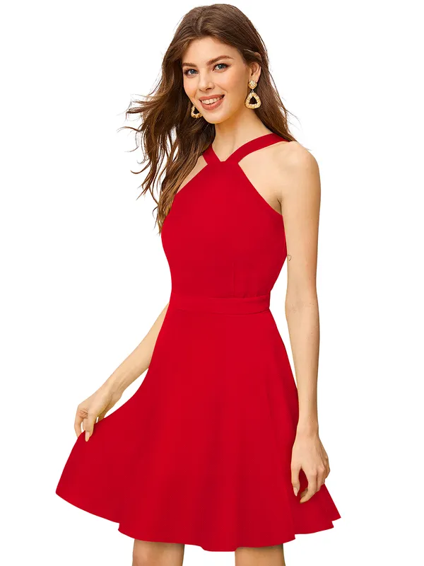 Red_Knitting_And_Stretchable_Western_Dress_For_Women