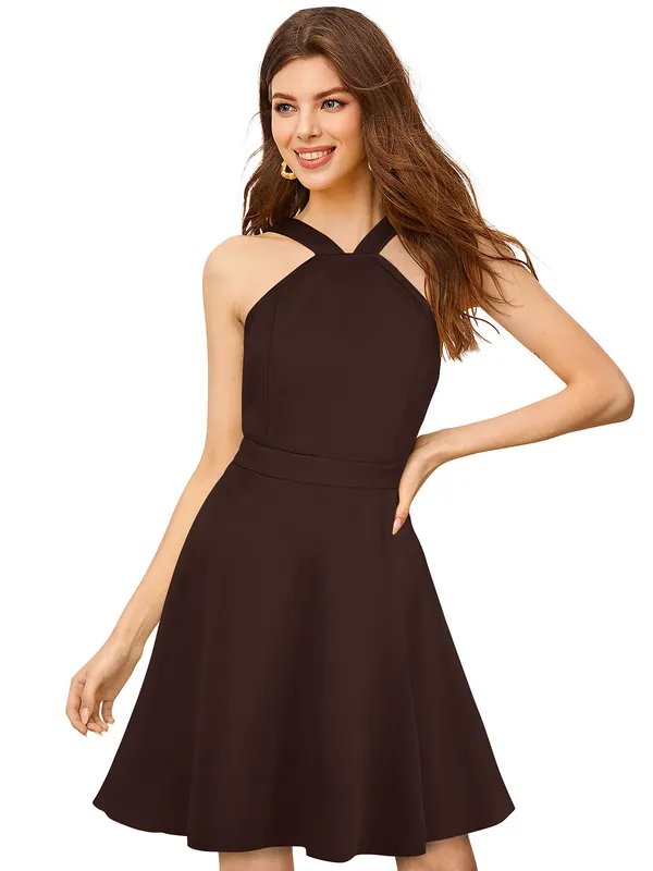 Coffee_Knitting_And_Stretchable_Western_Dress_For_Women