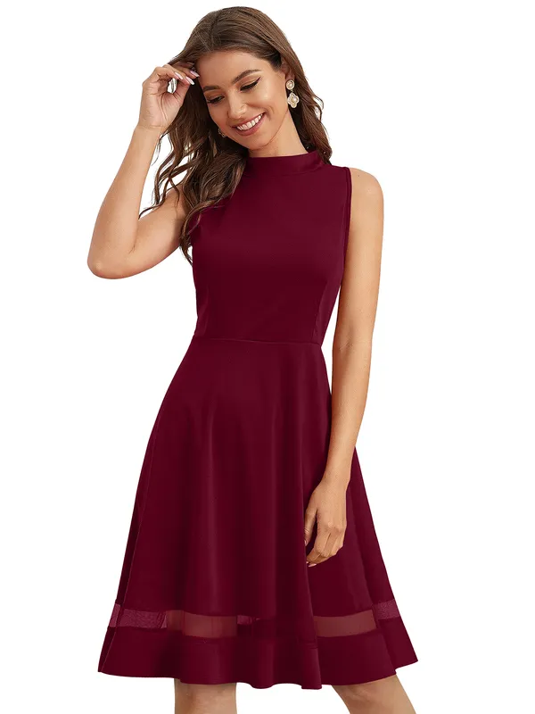 Maroon_Knitting_And_Stretchable_Western_Dress_For_Women