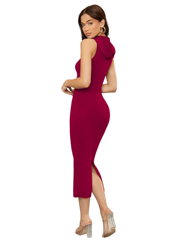 Maroon_Knitting_And_Stretchable_Western_Dress_For_Women