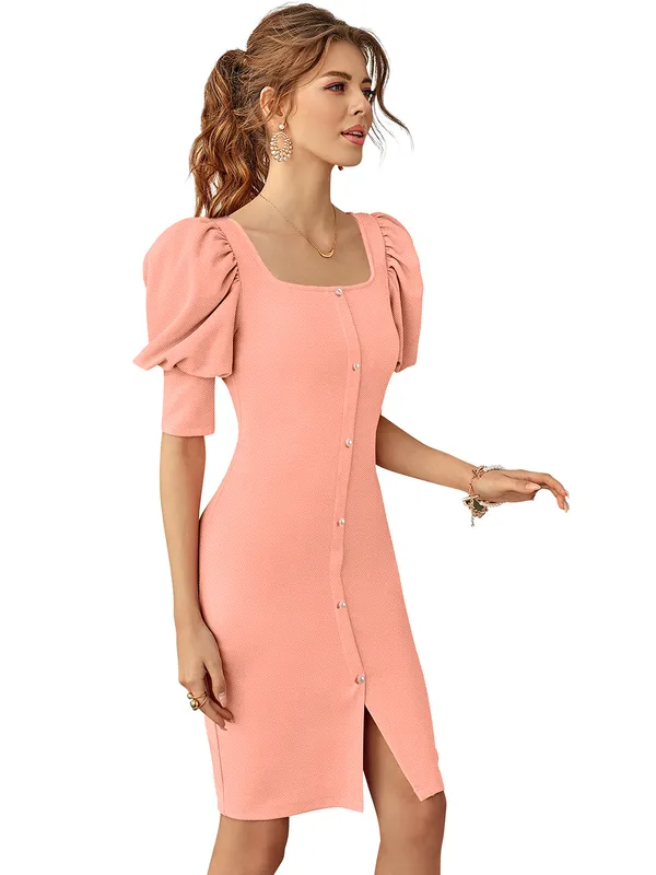 Peach_Knitting_And_Stretchable_Western_Dress_For_Women