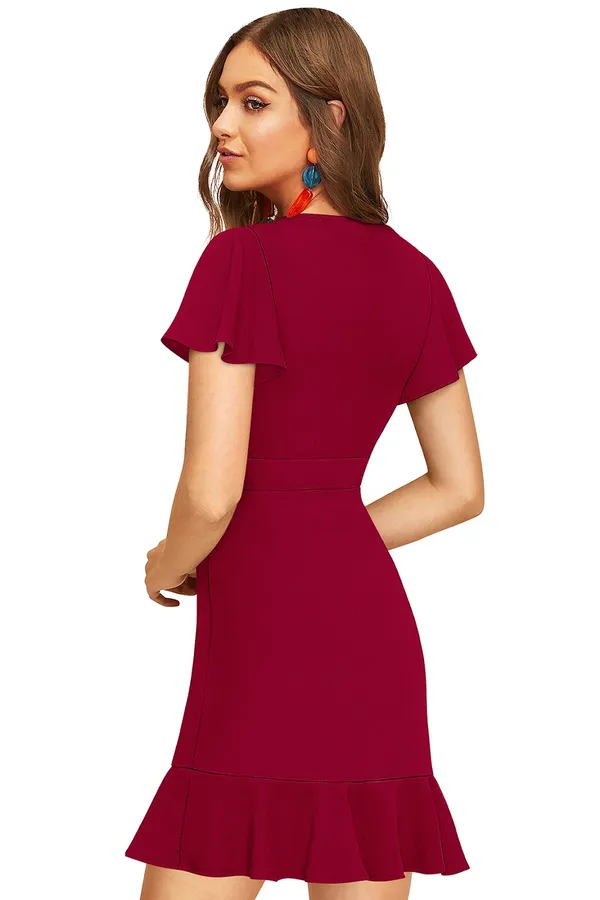 Maroon_Knitting_And_Stretchable_Western_Dress_For_Women