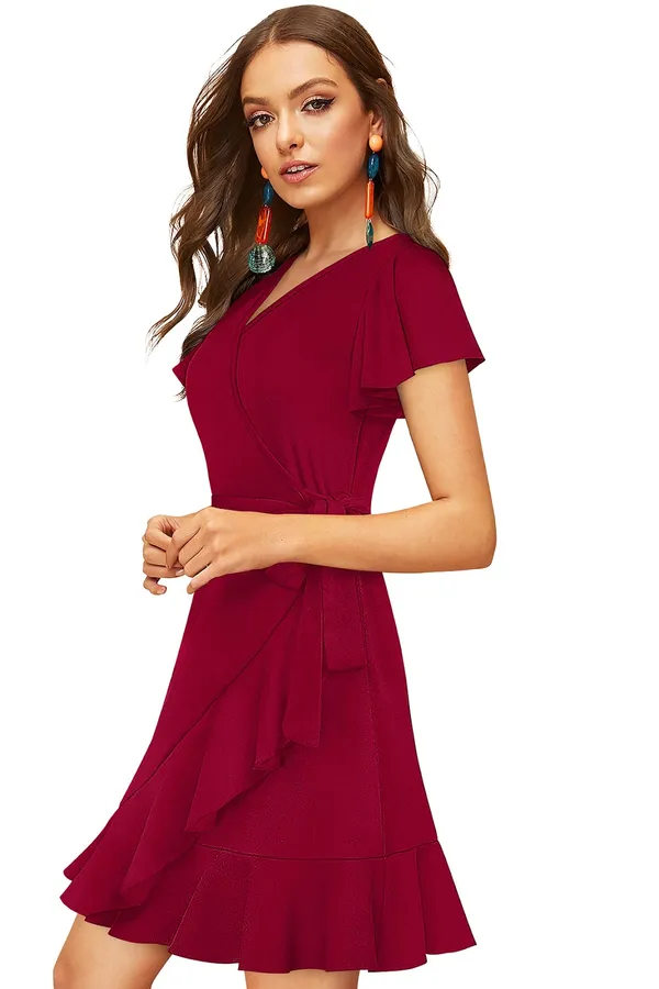 Maroon_Knitting_And_Stretchable_Western_Dress_For_Women