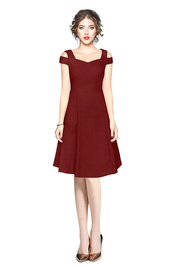 Maroon_Polyster_Western_Dress_For_Women