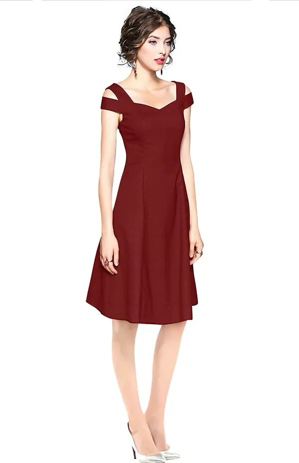 Maroon_Polyster_Western_Dress_For_Women