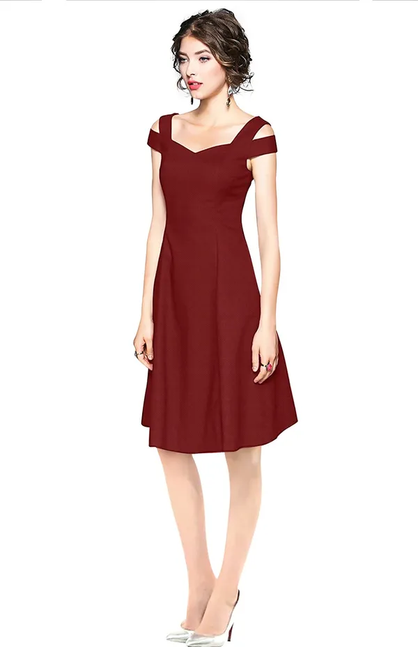 Maroon_Polyster_Western_Dress_For_Women