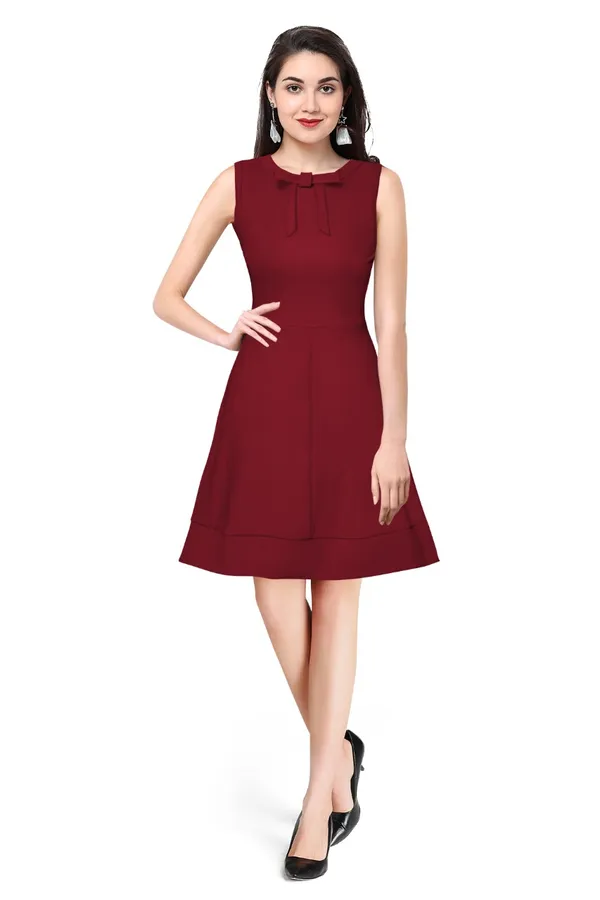Maroon_Polyster_Western_Dress_For_Women