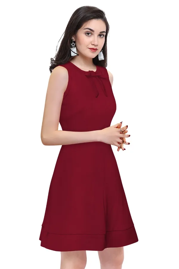 Maroon_Polyster_Western_Dress_For_Women