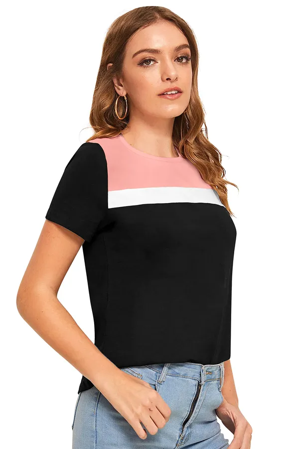 Peach_And_Black_Polyester_Blend_Stylish_Top_For_Women