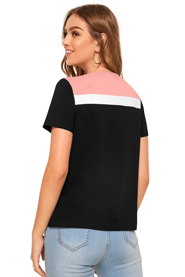 Peach_And_Black_Polyester_Blend_Stylish_Top_For_Women