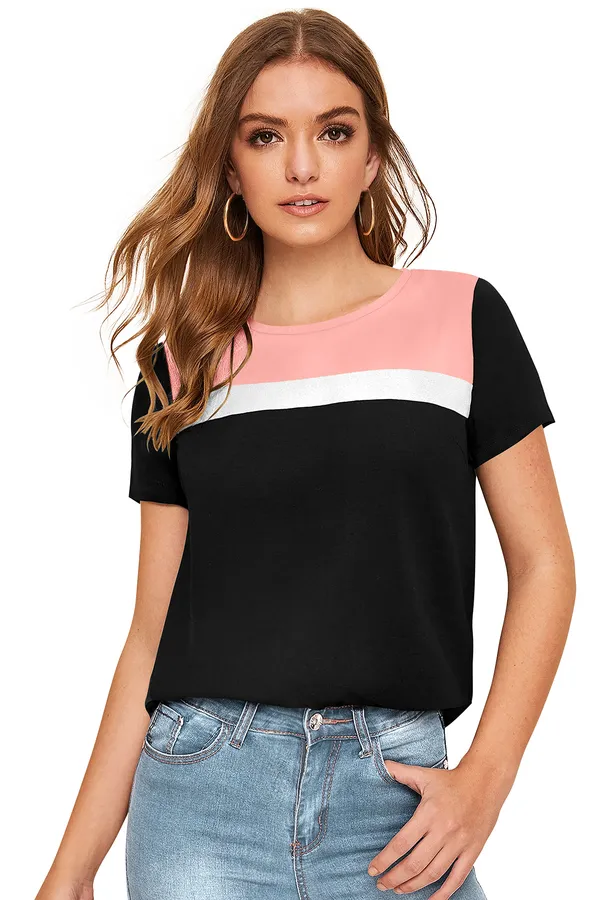 Peach_And_Black_Polyester_Blend_Stylish_Top_For_Women