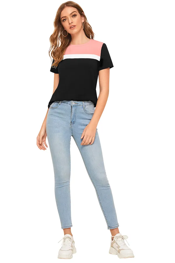 Peach_And_Black_Polyester_Blend_Stylish_Top_For_Women