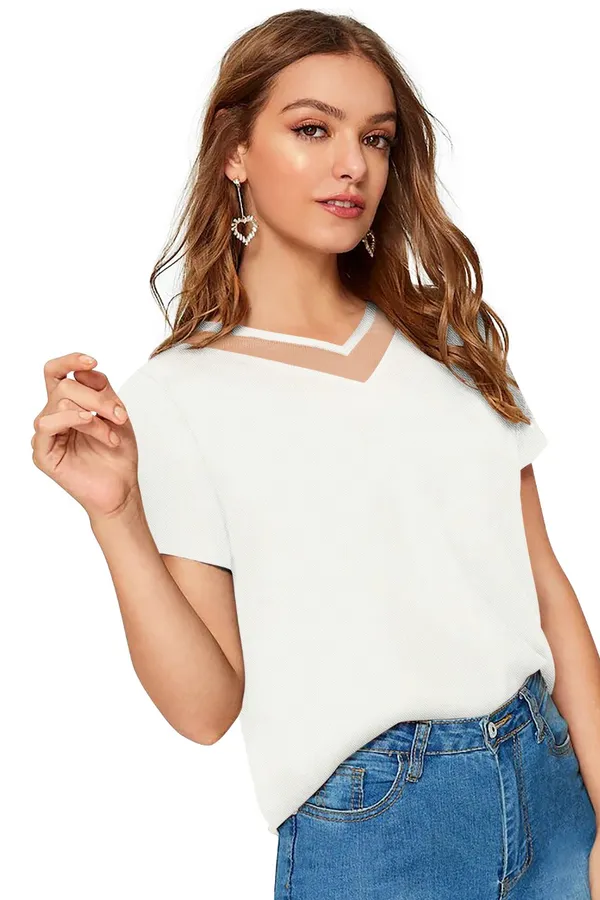 White_Polyester_Blend_Stylish_Top_For_Women