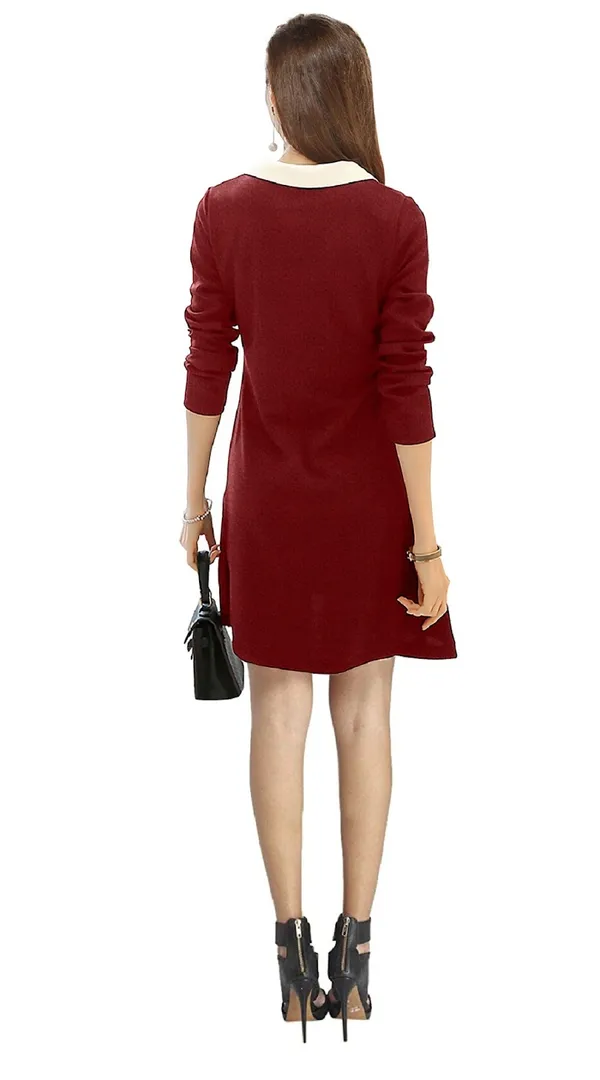 Maroon_Polyster_Western_Dress_For_Women