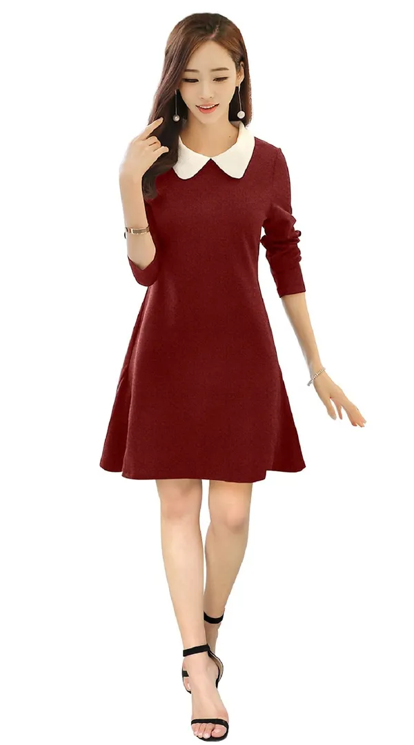 Maroon_Polyster_Western_Dress_For_Women