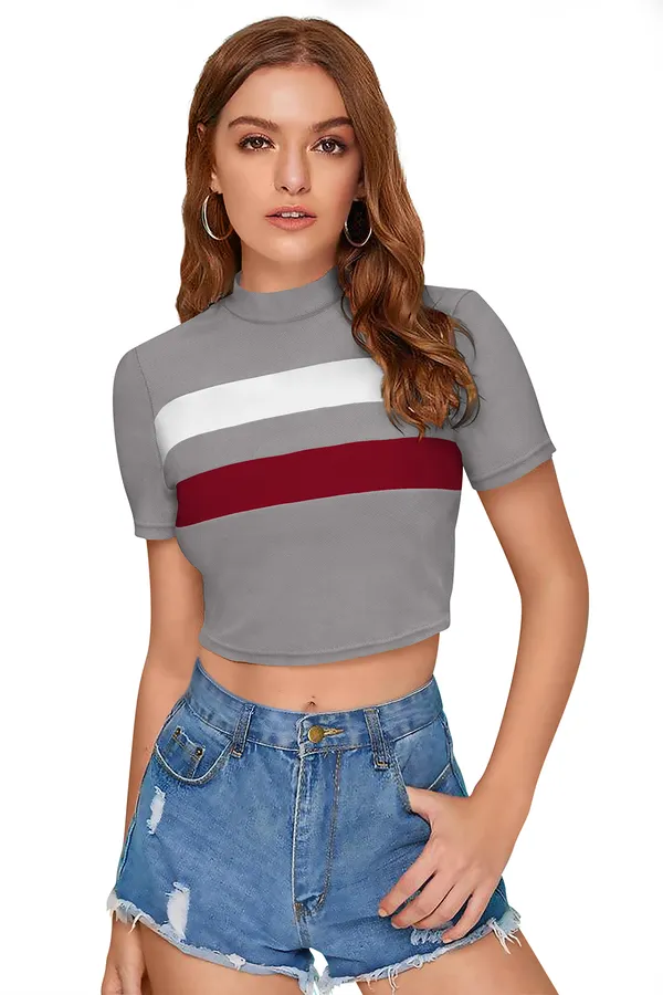 Grey_And_Maroon_Polyester_Blend_Stylish_Top_For_Women