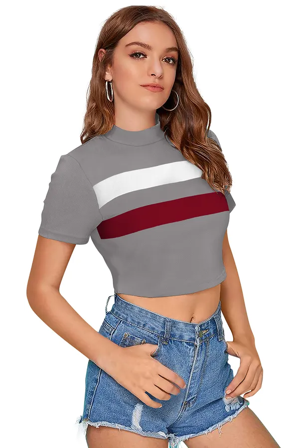 Grey_And_Maroon_Polyester_Blend_Stylish_Top_For_Women