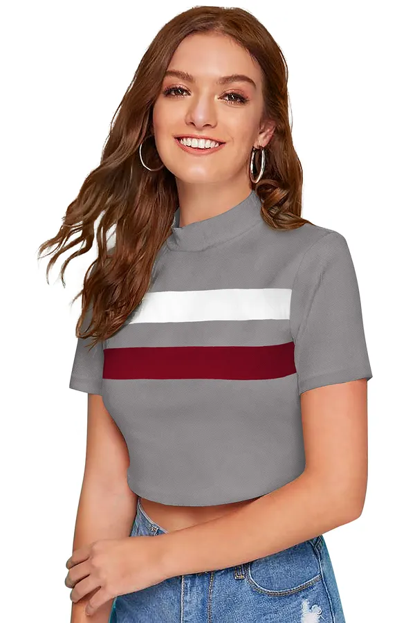 Grey_And_Maroon_Polyester_Blend_Stylish_Top_For_Women