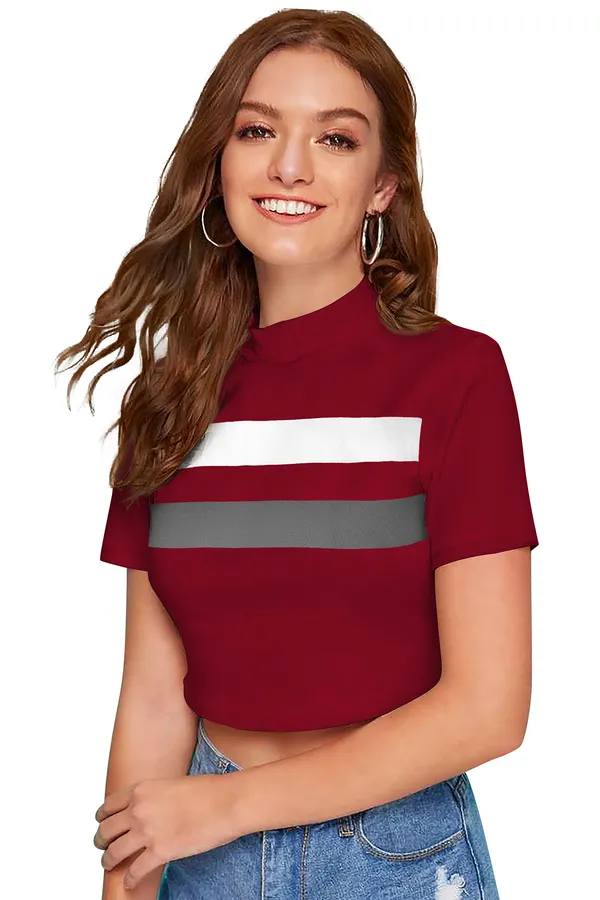 Maroon_And_Grey_Polyester_Blend_Stylish_Top_For_Women