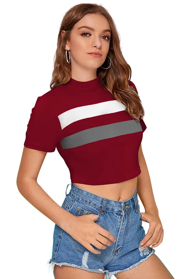 Maroon_And_Grey_Polyester_Blend_Stylish_Top_For_Women