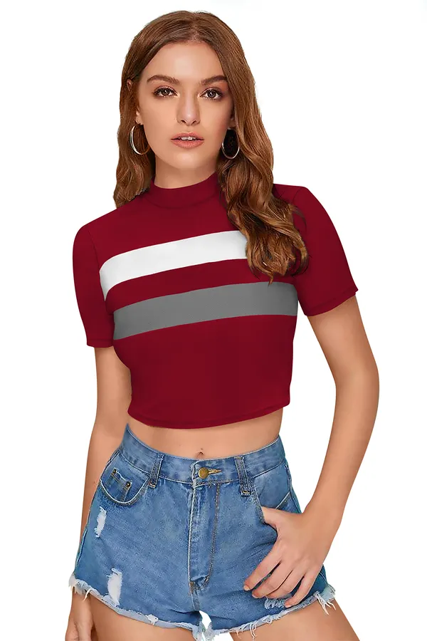 Maroon_And_Grey_Polyester_Blend_Stylish_Top_For_Women