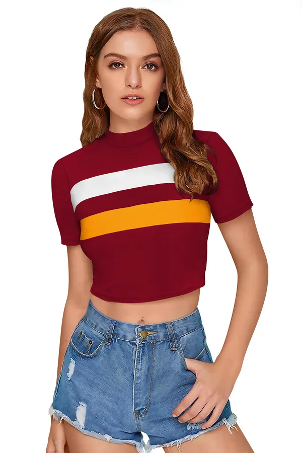 Maroon_And_Yellow_Polyester_Blend_Stylish_Top_For_Women