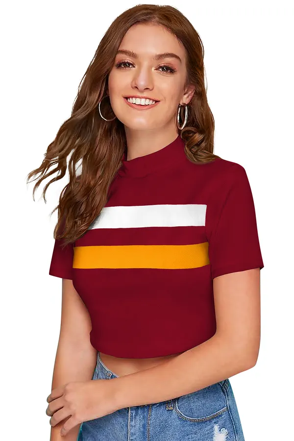 Maroon_And_Yellow_Polyester_Blend_Stylish_Top_For_Women