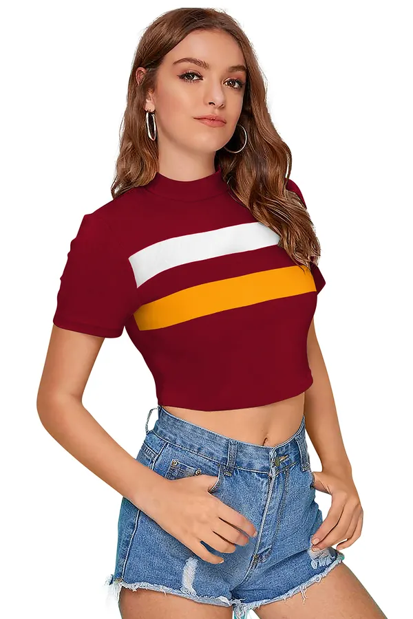 Maroon_And_Yellow_Polyester_Blend_Stylish_Top_For_Women