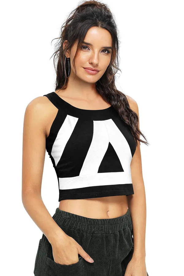 White_And_Black_Polyester_Blend_Stylish_Top_For_Women