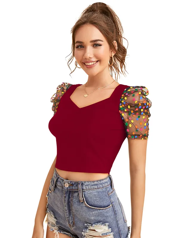 Maroon_Polyester_Blend_Stylish_Top_For_Women
