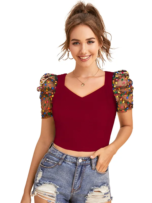 Maroon_Polyester_Blend_Stylish_Top_For_Women