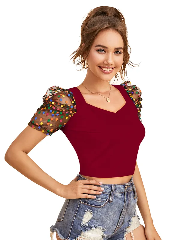 Maroon_Polyester_Blend_Stylish_Top_For_Women