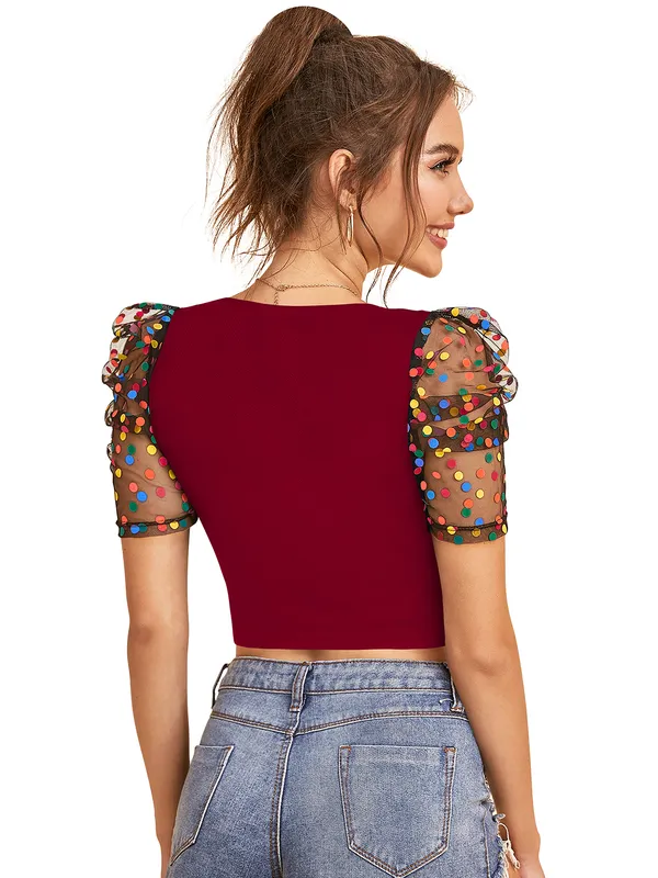 Maroon_Polyester_Blend_Stylish_Top_For_Women