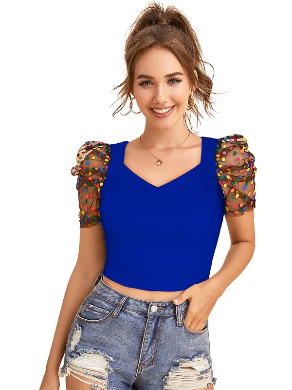 Royal_Blue_Polyester_Blend_Stylish_Top_For_Women