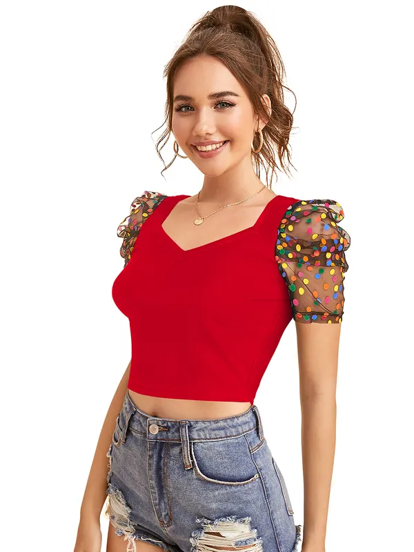Red_Polyester_Blend_Stylish_Top_For_Women
