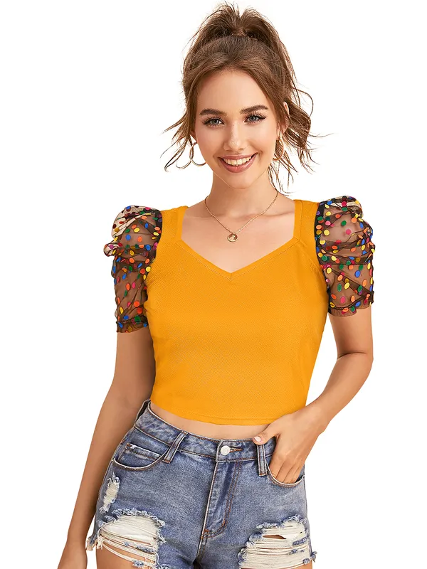 Yellow_Polyester_Blend_Stylish_Top_For_Women