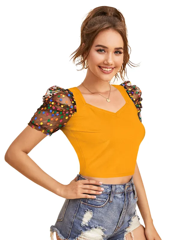 Yellow_Polyester_Blend_Stylish_Top_For_Women