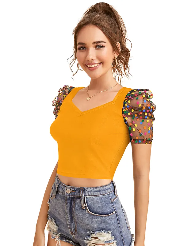 Yellow_Polyester_Blend_Stylish_Top_For_Women