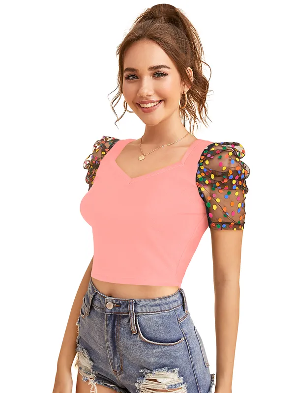 Peach_Polyester_Blend_Stylish_Top_For_Women
