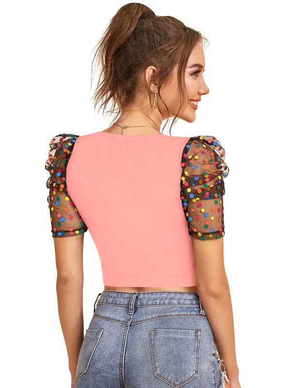 Peach_Polyester_Blend_Stylish_Top_For_Women