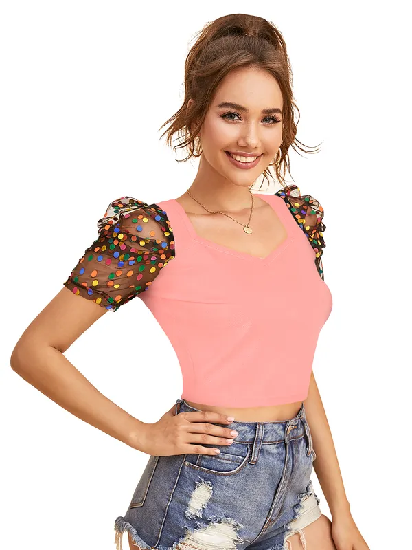 Peach_Polyester_Blend_Stylish_Top_For_Women
