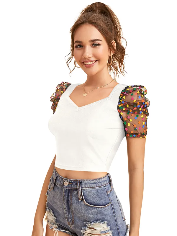 White_Polyester_Blend_Stylish_Top_For_Women