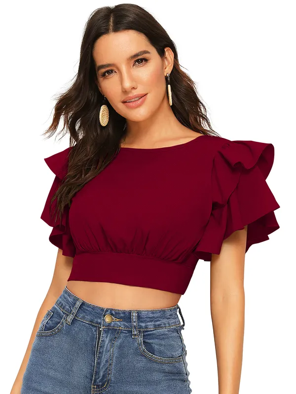 Maroon_Polyester_Blend_Stylish_Top_For_Women
