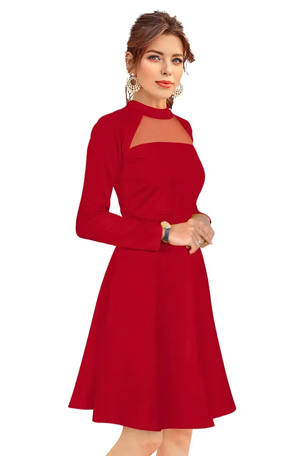 Red_Knitting_And_Stretchable_Western_Dress_For_Women